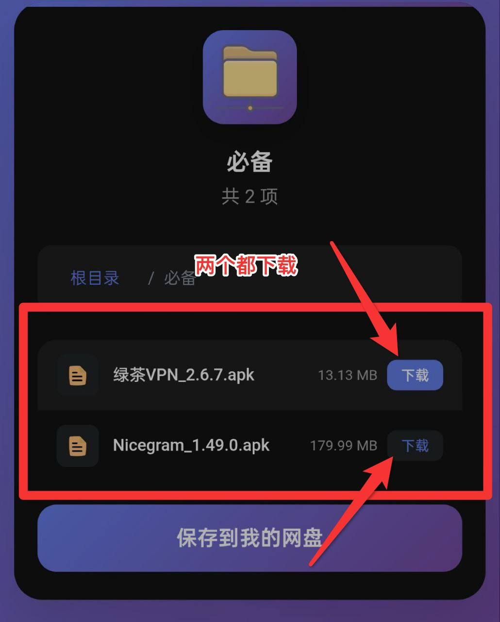 网盘下载两个 APK 文件示意图